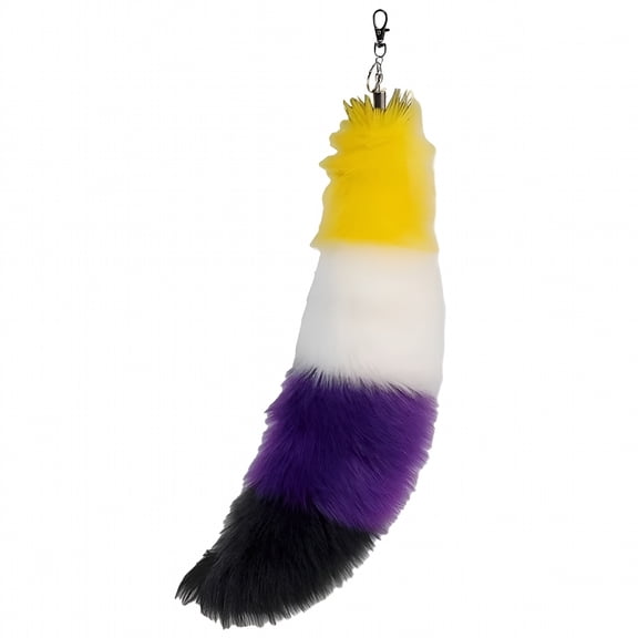 TUWAFE Faux Therian Tail, Rainbow Gay Pride Fox Tail Keychain, Fluffy Furry Tail, Faux Fur Tail Cosplay Toy for Handbag Backpack Hanging Decor