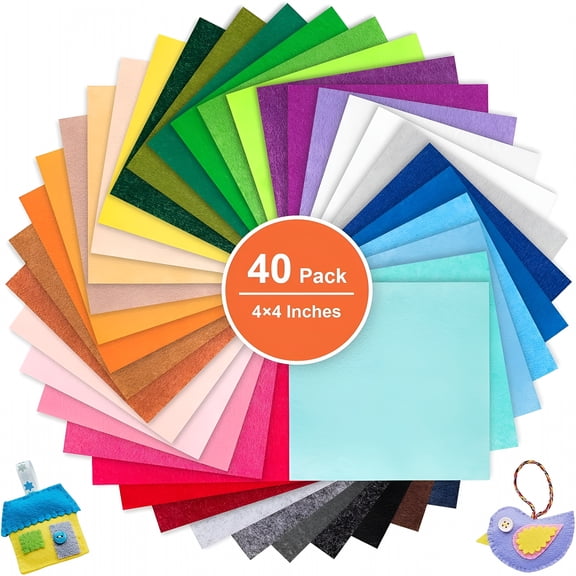 TUWAFE Felt Fabric Sheets for Crafts, 1mm Thick Felt Fabric Squares for DIY Sewing, Patchwork, Quilting, Decorative Projects, 40 PCS - 4" x 4" Assorted 40 Colors