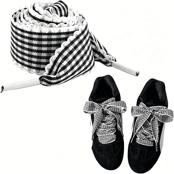 TUWAFE Flat Shoelace for Sneakers Plaid Shoestring Gingham Footwear Replacement