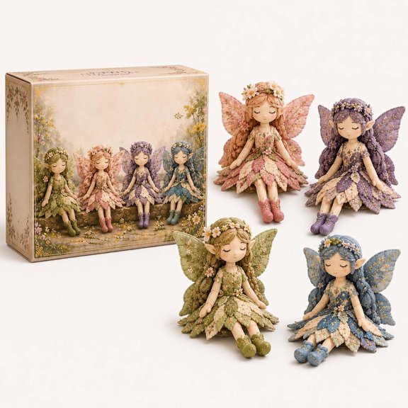 TUWAFE Flower Fairies Patchwork Kit,Make 4 Winged Elf Cloth Dolls,Fairy Patchwork Diy Collection,Handmade Gift for Beginners,Style a