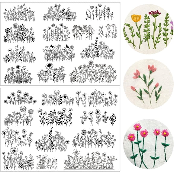 TUWAFE Flower Water Soluble Embroidery Patterns,25 Pcs Embroidery Papers|Wash Away Pre-Printed Floral Pattern,Stick and Stitch Sewing Stabilizers,Customized Gift for Hand Sewing Lover Beginners