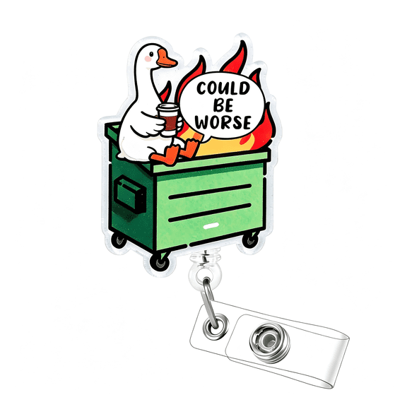TUWAFE Funny Goose Dumpster Fire Nurse Badge Reel,Cute Retractable Id Badge Holder,Name Tag Badge Buddy for Rn Lpn Bh Psych Nursing Student Teacher Doctor Stressed Medical Social Workers