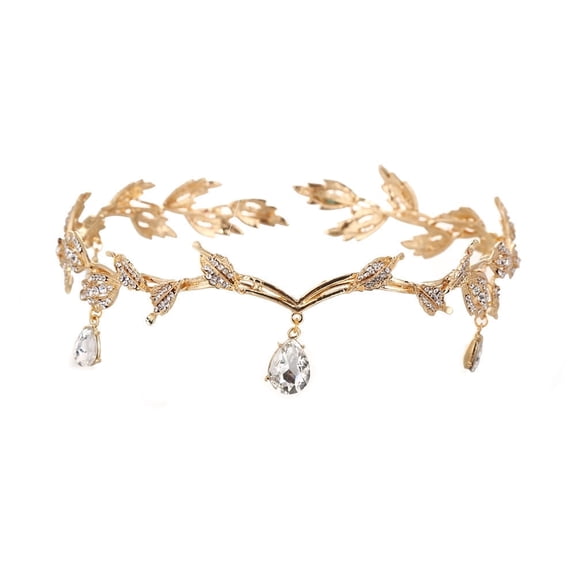 TUWAFE Goddess Tiara Crystal Rhinestone Crown Gold Tiara Wedding Tiara Bride Bridesmaid Beaded Forehead with Crystal Rhinestone Wedding Bridal Hair Accessories Tiara (Gold)