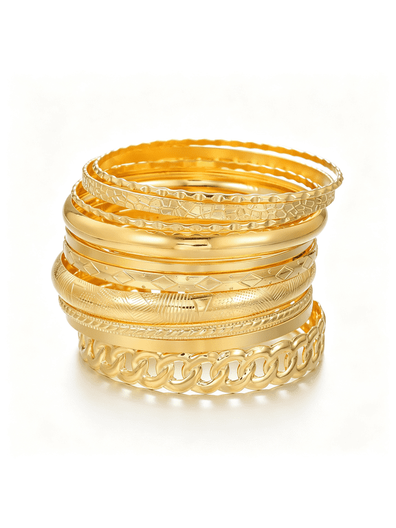 Gold Bangles for Women, 12 Pcs Boho Stackable Bracelets Multi Layer Textured Chunky Bracelets Jewelry Set for Women Boho Gold Bangles