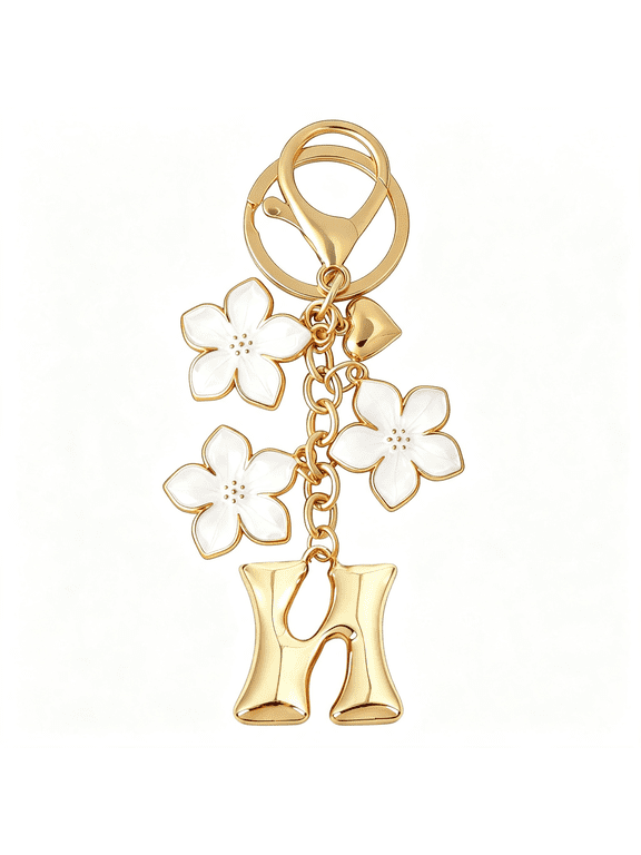 Gold Bubble Initial Bag Charms for Women,A-Z Letter Keychain Cute Flower Purse Accessories for Handbags,Monogram Gift Back to School Gifts,Trendy Initial Keychain