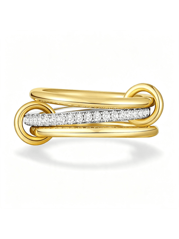 Gold Stackable Rings for Women Non Tarnish 14K Gold Plated Interlocked Ring Gold Silver Mixed Metal Statement Rings Dainty Cubic Zirconia Band Thumb Ring Jewelry Gift for Women