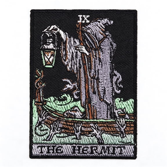 TUWAFE Grim Reaper Tarot Death Dark Gothic Patch, Embroidered Funny Patch Applique Iron-On/Sew-On Badge for Clothing Hats Jeans Bags Jackets Backpacks (The Hermit)