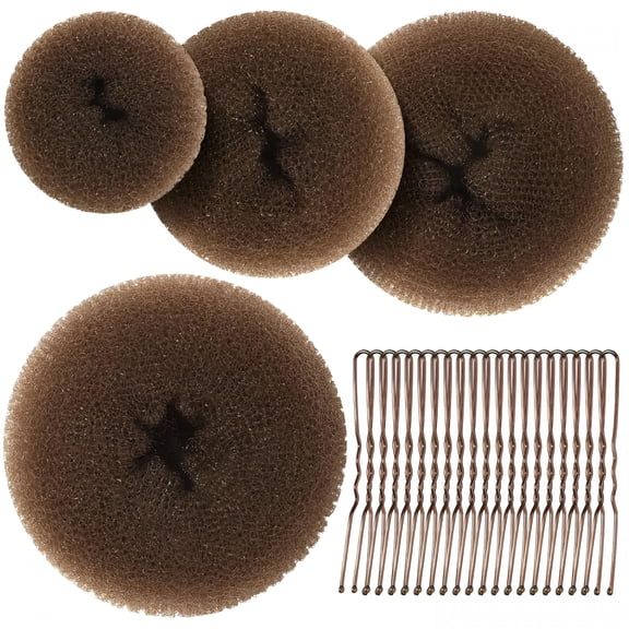 TUWAFE Hair Bun Maker for Kids Girls-Hair Donuts,Ballet Bun in 4 Sizes,Light Brown
