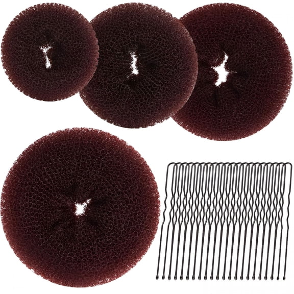 TUWAFE Hair Bun Maker for Women,4 Pcs Brown Ballet Buns in 4 Sizes,Hair Donuts