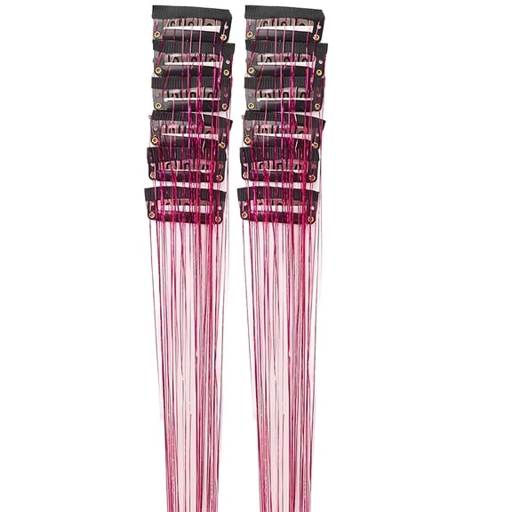 TUWAFE Hair Tinsel 20 Inch Clip on, 12 Pieces Glitter Clip in Hair Tinsel, Sparkly Hair Tinsel Clips for Festivals, Cosplay, Daily Use clip in tinsel hair extensions(Purple)