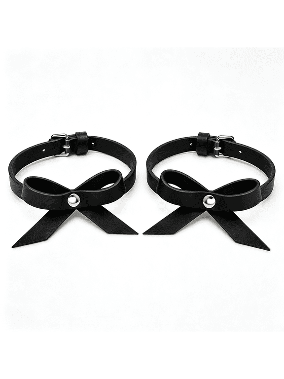 Harness Anklets for Women,Black Faux Leather Ankle Cuffs with Bow and Rivet,Adjustable Gothic Punk Foot Jewelry,Alternative Fashion Body Chain Accessories