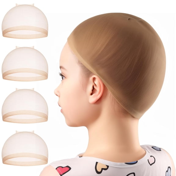 TUWAFE Hd Wig Cap for Kids,4Pcs Hd Wig Cap Light Brown,Nylon Wig Caps for Kids,Stocking Caps for Wigs,Transparent Invisible Wig Cap for Halloween,Small Wig Cap for Kids