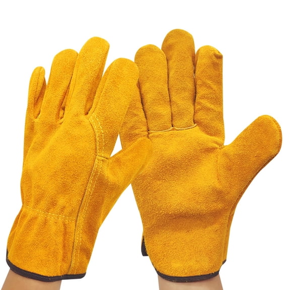 TUWAFE Heavy Duty Leather Welding Gloves, Flame-Proof Work Gloves for Men, Yellow