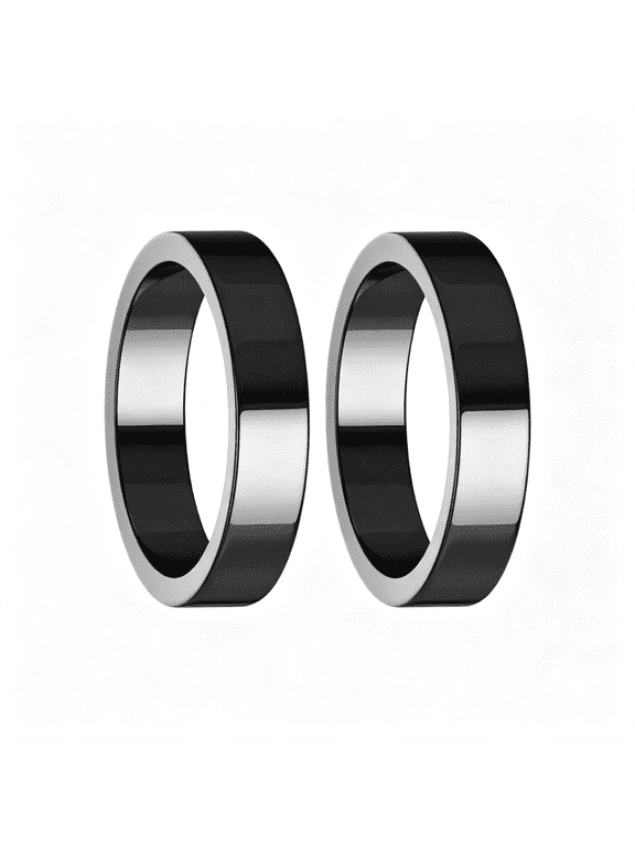 Hematite Ring for Women Men,Genuine Magnetic Black Stones Ring for Anxiety Balance Root ChakraAbsorb Negative Energy Jewelry Flat 2 Pack,Size 6-13 Hematite Rings