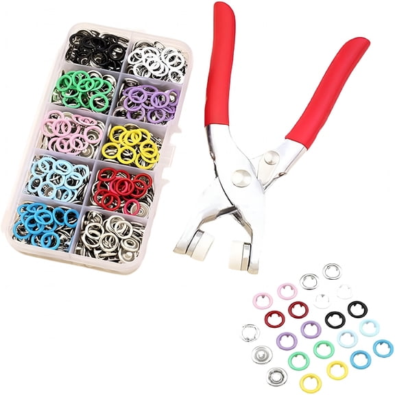 TUWAFE Including 100/150/200 pcs Invisible Colored Metal Buckle & 1 Count Manual Pressure Pliers, Buttons & Pliers Tool Kit, Seamless Stitching Sewing Kit Tools