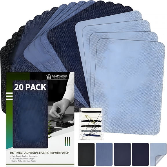 TUWAFE Iron-on Repair Patch 20 Pcs Pack, Denim Patches for Jeans Kit 3" by 4-1/4", 100% Cotton Denim Iron-on Repair Patch, Jeans and Clothing Repair and Decoration Kit (Five Color)