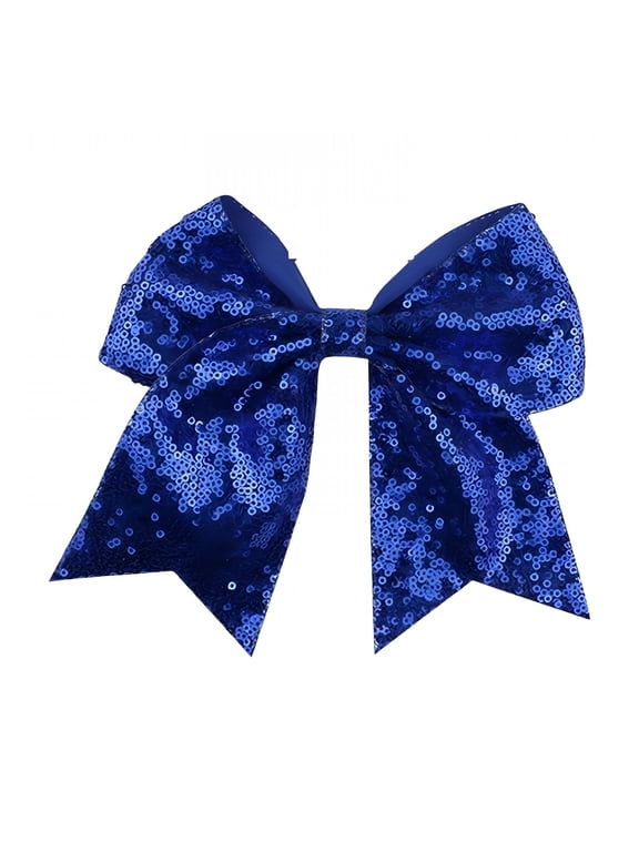 Jumbo Glitter Cheer Bow Clip - 7.87 Inch Large Cheerleading Sequin Hair Bow with Tails for Girls Teen Softball Cheerleader Outfit Uniform,Blue