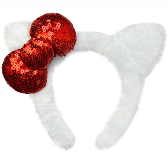 TUWAFE Kitty Ears Headband with Red Bow Halloween Kitty Costume,Headband Kitty Ears with Red Bow Halloween Kitty Costume 7.87" x 6.5"