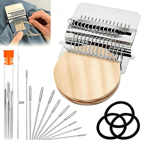 TUWAFE Knit Patch Kit Kit,Darning Loom,Mini Portable Patch Patchwork Weaving Tool Set for Quickly Sewing Repair, Sewing,Knitting Kits for Beginners Repair Jeans, Socks