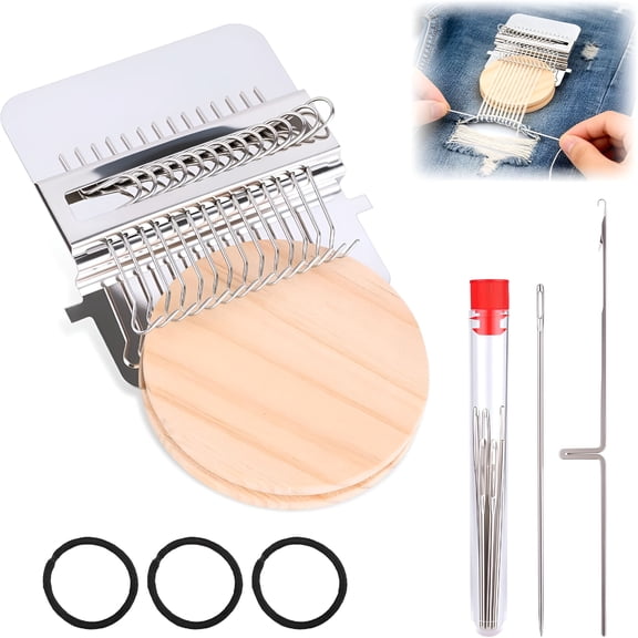 TUWAFE Knit Patch Kit,Mini Portable Patch Darning Loom Kit,Patchwork Weaving Tool Set for Quickly Sewing Repair,Sewing Craft Supplies,Loom Knitting Kit for Beginners