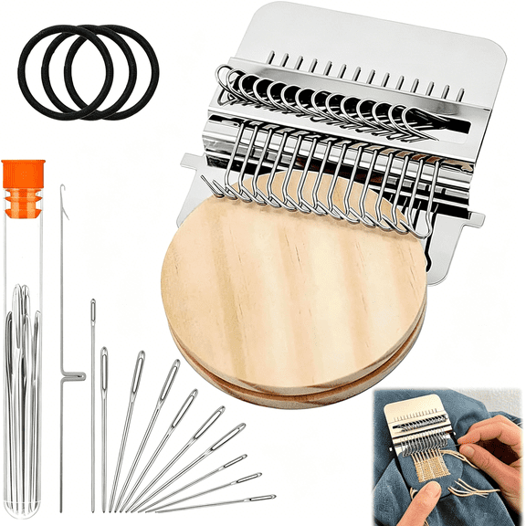 TUWAFE Knit Patch Kit,Portable Darning Loom for Beginners,Kit for Holes Repair on Socks,Clothes & Jeans,Patchwork Weaving Tool Set for Quickly Sewing Repair (21 Hooks)