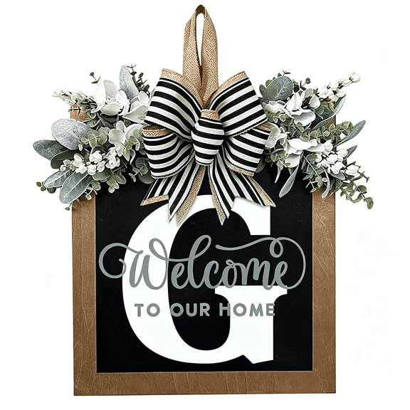 TUWAFE Last Name All Year Round Front Door Wreath with 26 Initial Letter Welcome Sign All Seasons Eucalyptus Garland and Bow Farmhouse, Porch, for Spring Summer Fall All Seasons Holiday