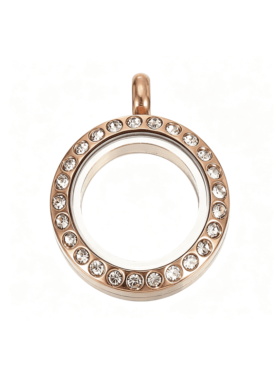Living Floating Memory Locket,Stainless Steel Round Glass Pendant with Rhinestone Decoration for Diy Crafts and Special Day Gifts - Silver Charms