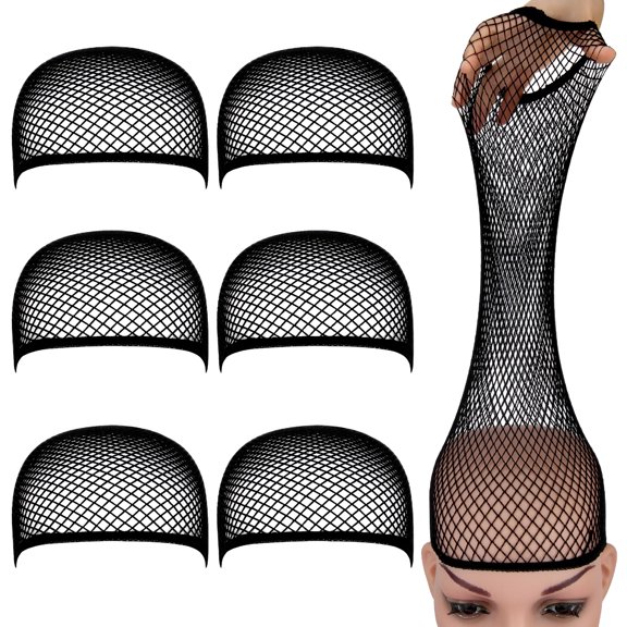 TUWAFE Long Wig Caps, Open End Mesh Net Liner Weaving Cap, Wig Cap for Long Hair, Wig Caps for Women Black Pack of 6