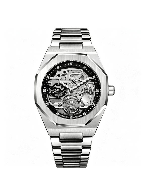 Luxury Mens Mechanical Watch Automatic Selfwind Watches Waterproof Silver Stainless Steel Business Sports Male Wristwatch,Waterproof Silver Automatic Watches for Men