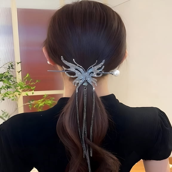 TUWAFE Metal Butterfly Hair Stick Pearl Hair Chopsticks Hair Clip Chignon Pin Hair Decor Hairpin Chinese Hair Accessories for Women Black