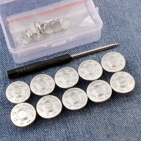 TUWAFE Metal Jeans Buttons, 17mm Brass Replacement Screw Rivets for Pants, Jackets, and Crafts - No-Sew DIY Kit (10-Pack)