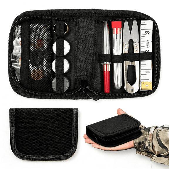 TUWAFE Military Survival Sewing Kit Tactical with Buttons Durable Nylon Portable Small Sewing Kit for Men Women Complete Thread Needle Repair Tools for Travel Field Emergency(Black,1)
