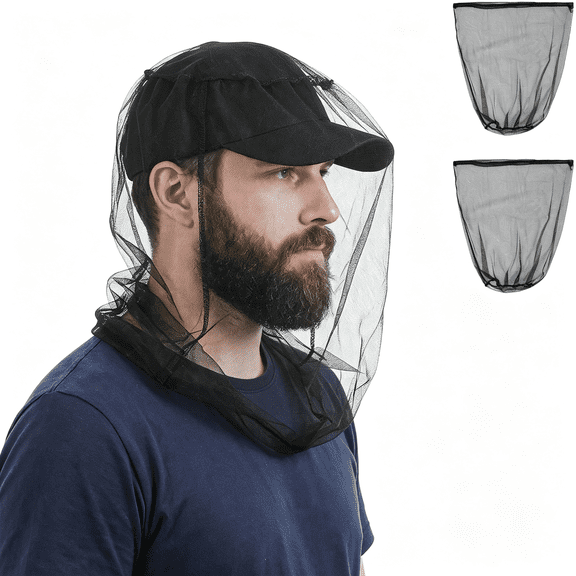 TUWAFE Mosquito Net,2Pcs Mosquito Head Net for Insect,Ultra Large and Long Mesh Nets Universal Fit Clear View Extra Fine Holes Mesh for Men Women Camping Hiking Fishing Gardening