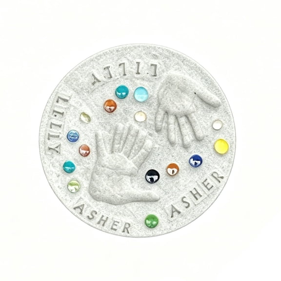 TUWAFE Mother's Day Handprint Craft Kit, Large Handprint Stepping Stone, Family Keepsake Art Gift with Letter Stamps and Colored Stones for Indoor and Outdoor Use (12 in (Fits 2 Handprint))