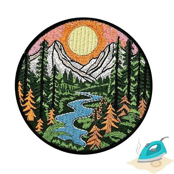 TUWAFE Mountain Embroidered Iron on Patch 3.5" | 1-Pack Nature Hiking Applique | Iron on Or Sew on Only, Jeans Jackets Backpacks Hoodies, Embroidered Applique, Nature Hiking