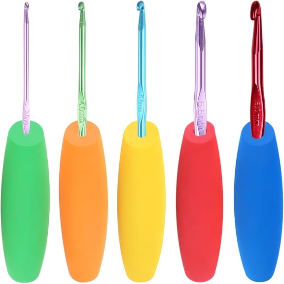 TUWAFE Multicolor Crochet Hooks Grips Set,5Pcs Ergonomic Crochet Hook Handle,Multi-Size Foam Grip Handle Fits 2Mm to 10Mm Crochet Needles