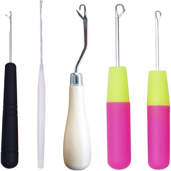 TUWAFE Pack of 5 Different Sizes Latch Hook Crochet Needle Hook Tools for Braid Hair, Scarf Carpet Making and Crafts