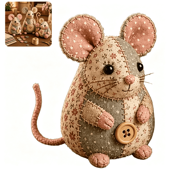 TUWAFE Patchwork Mouse Diy Kit,Handmade Sewing Craft Set for Beginners,Creative Animal Quilting Project with Fabric,Cute Needlework Gift