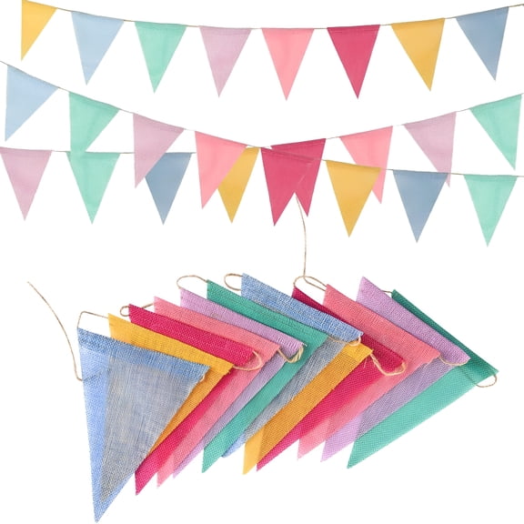 TUWAFE Pennant Banner Flags Pastel-Colorful Triangle Banners for Birthday Easter Classroom School Carnival Garland Outdoor Burlap Bunting Party Decorations 4 Strings
