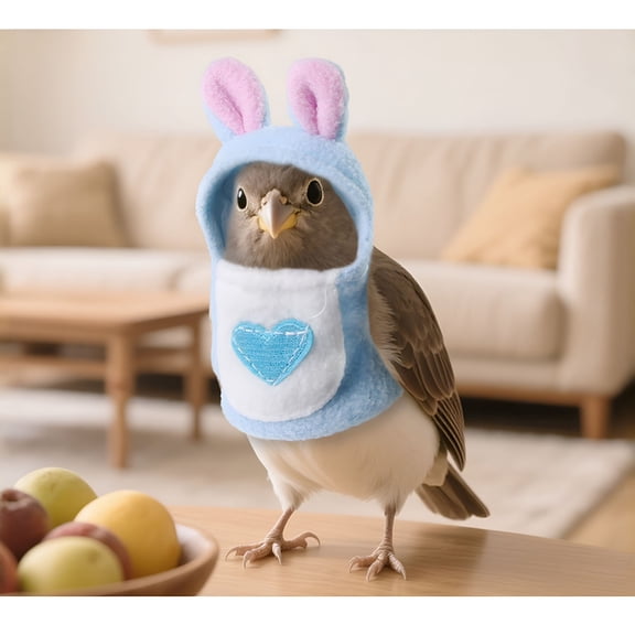 TUWAFE Pet Sweater,Heart Patch,Fleece,Companion Bird Warming Layers,Rabbit,Bunny Ear,Powder Blue,1 Pc