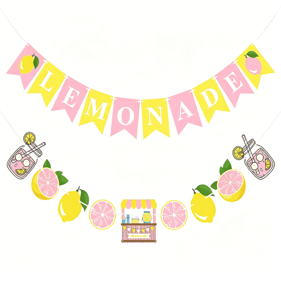 TUWAFE Pink Yellow Lemonade Banner for Lemonade Stand Decorations,Lemon Sign Garland Summer Party Decor Lemon Themed Bridal Shower Birthday Party Supplies Favor