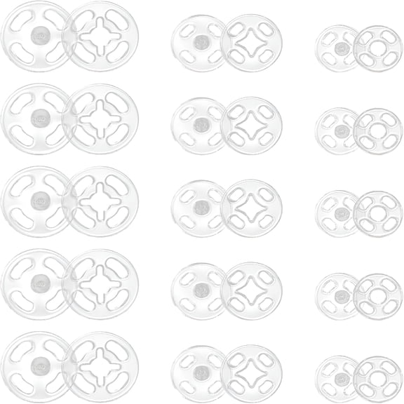 TUWAFE Plastic Sew-On Snap Buttons,36 Sets 3 Sizes Invisible Sew-On Press Buttons Kit Round Clear Snap Fasteners Button for Shirts Sewing Clothing Diy Craft(7.5Mm 10Mm 12.5Mm)