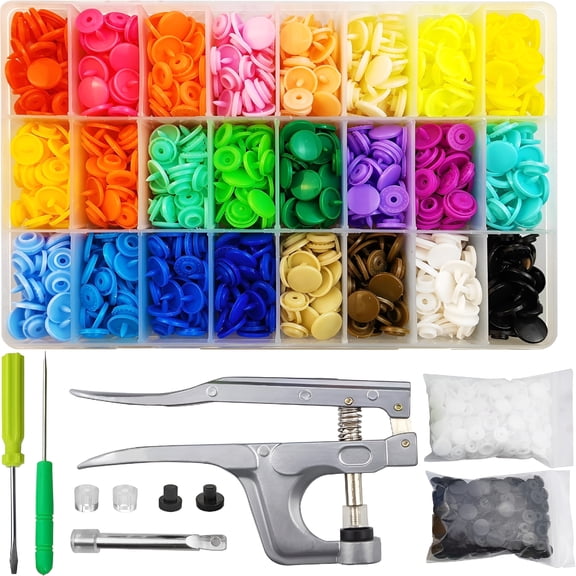 TUWAFE Plastic Snaps with Snap Pliers,24-Colors Snap Buttons for Sewing,Snap Fasteners Kit for Sewing,Clothing,Crafting