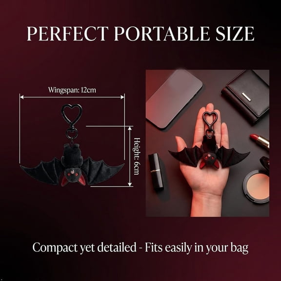TUWAFE Plush Bat Keychain 2-In-1 Transformable Gothic Bag Charm|Black Soft Plush Clip-On Backpack Pendant,Clip-On Lightweight Design,Halloween Goth Accessory Gift for Bat Lovers