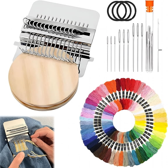 TUWAFE Portable Darning Loom for Beginners, Knitpatch Kit for Holes Repair on Socks, Clothes & Jeans, Patchwork Weaving Tool Set for Quickly Sewing Repair (50 Colors)