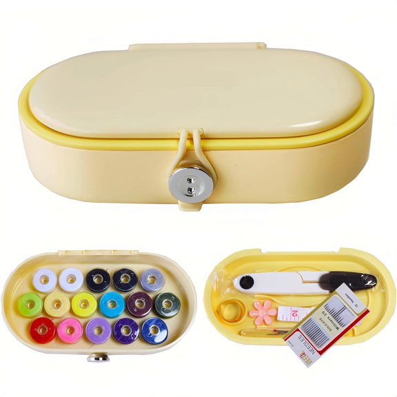 TUWAFE Portable Sewing Kit for Emergency Repair,Travel Sewing Kit Box with Round Case,Includes Needles,Thread,Scissors,Thimble-Perfect Home&Dorm Essential for Beginners (3 Stylish Colors) (Yellow)