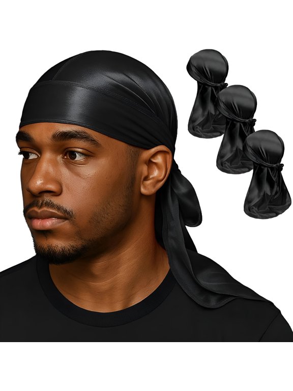Premium Durag Pack for Men, Silky Doo Rag Cap for 360 540 720 Waves