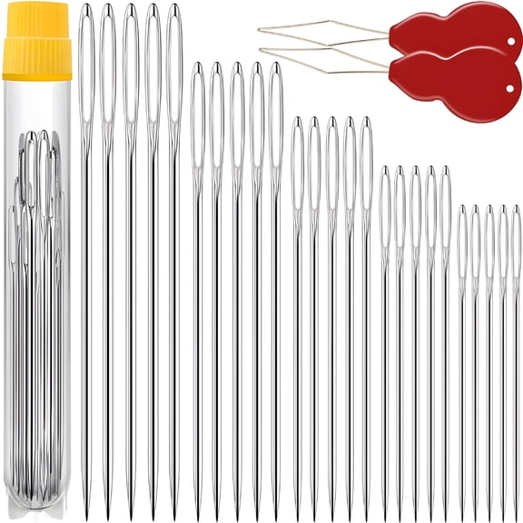 TUWAFE Premium Large Eye, Large Gauge Needles for Hand Sewing - Assorted Sizes, Including Embroidery - 25/50 PCs with 2 Threaders