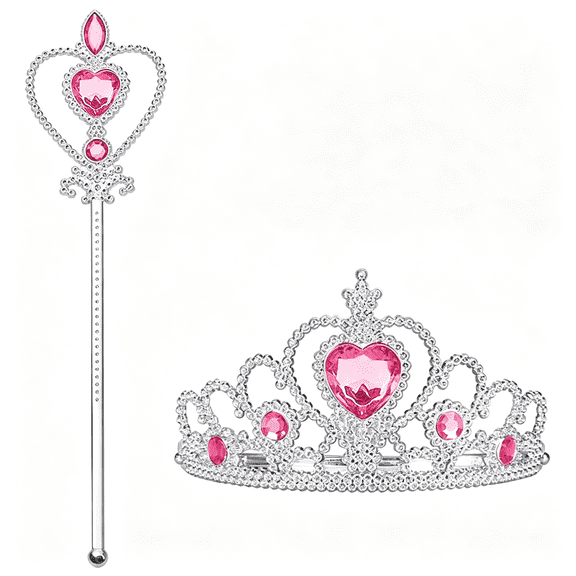 TUWAFE Princess Dress Up Accessories, 2Pcs Princess Crown and Wands for Little Girls, Jewelry Toy Gifts Set Christmas Jewelry Toy Gifts Set Tiara