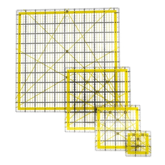 TUWAFE Quilting Rulers, Curved Corner Cutter Sewing Ruler Acrylic Quilting Templates Yellow (2.534X2.534,4.534X4.534,6.534X6.534,10.534X10.534)